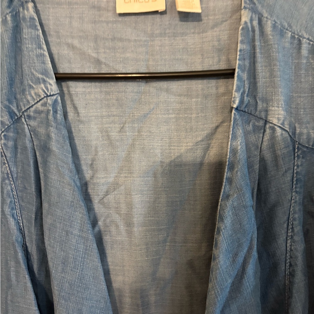 Chico’s Light Denim Open Cardigan with Pockets Chico Size 2 - Large (12) - Picture 7 of 8